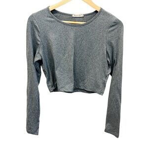 Heart & Hips Long Sleeve Crop Top Women's Size L Gray Basic Casual
